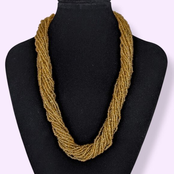 V. 20-Strand Yellow Seed Bead Torsade Necklace - Picture 2 of 6